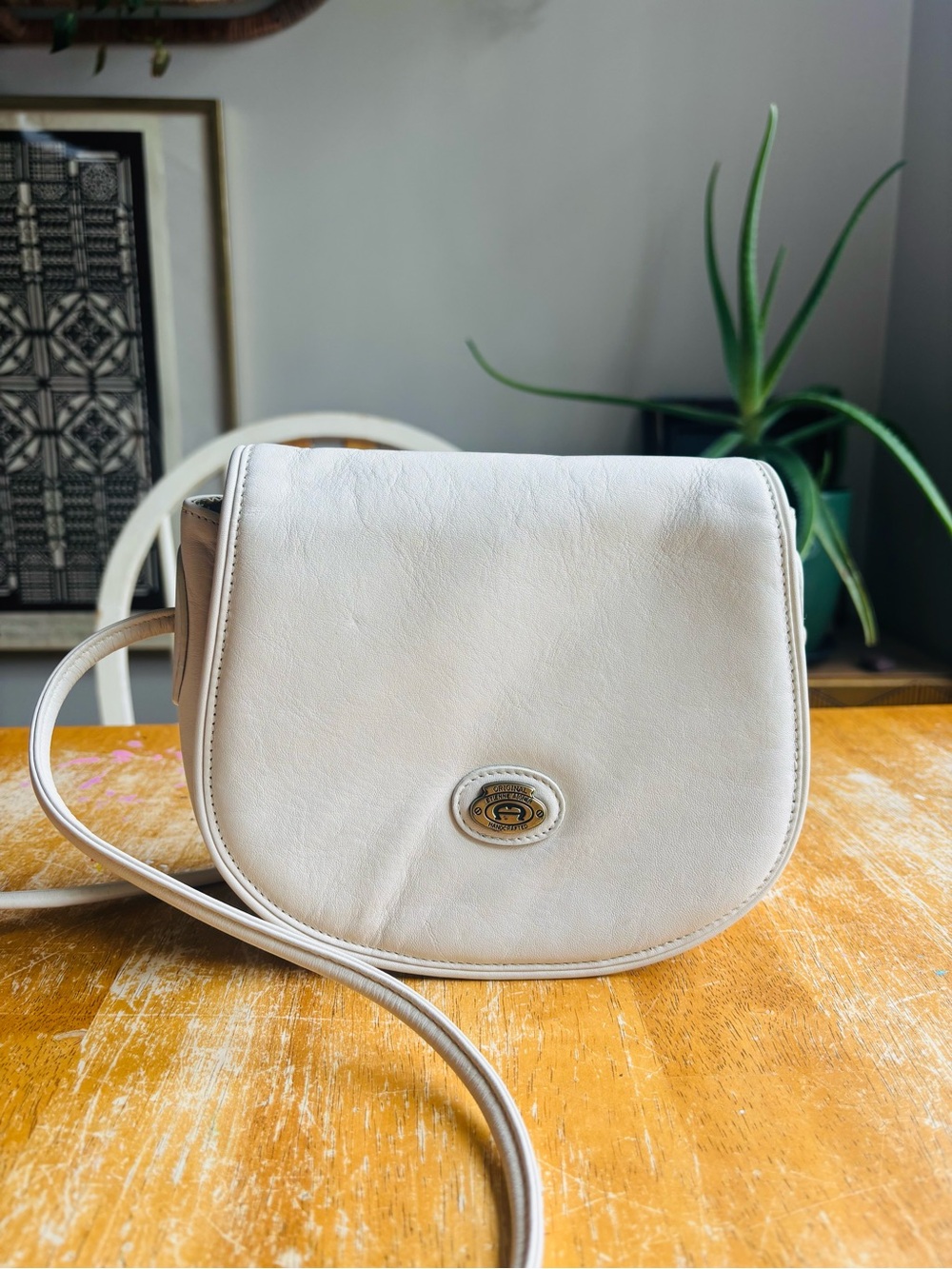 Etienne Aigner White/cream Leather Crossbody Saddle Bag